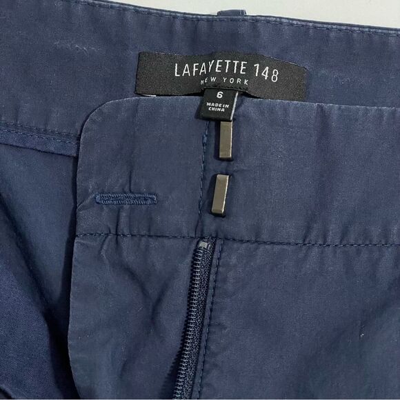 Lafayette 148 Wide Leg Cropped Capri Cotton Pants Navy Blue Size 6 - Picture 4 of 5